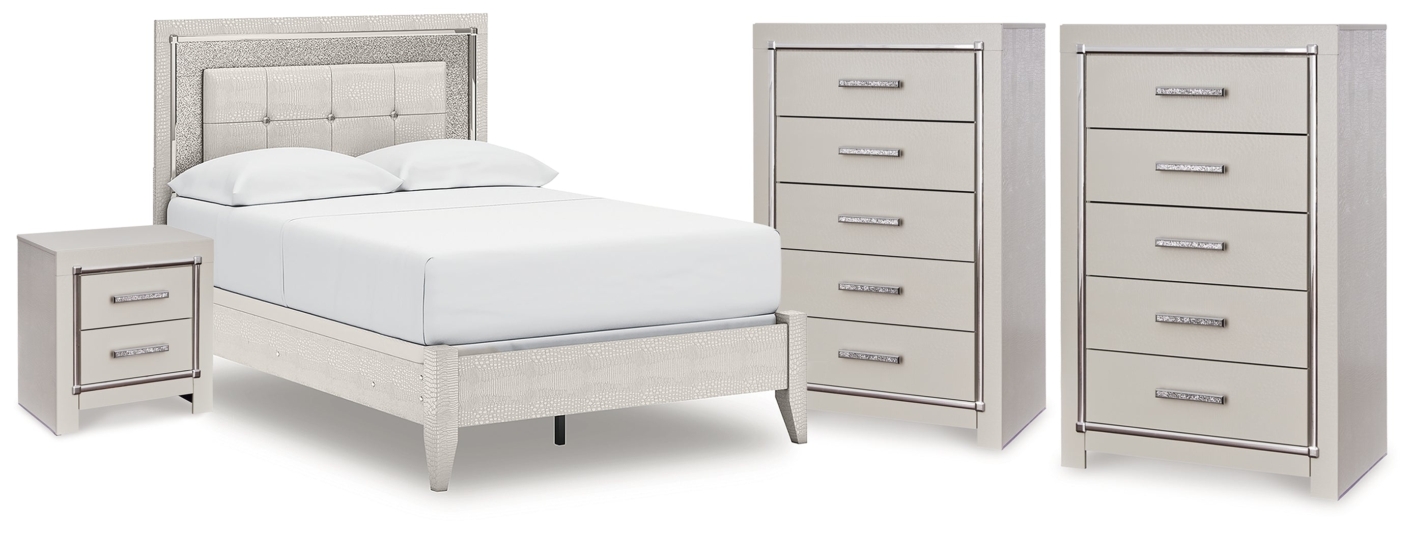 Zyniden Full Panel Bed, 2 Chests and Nightstand