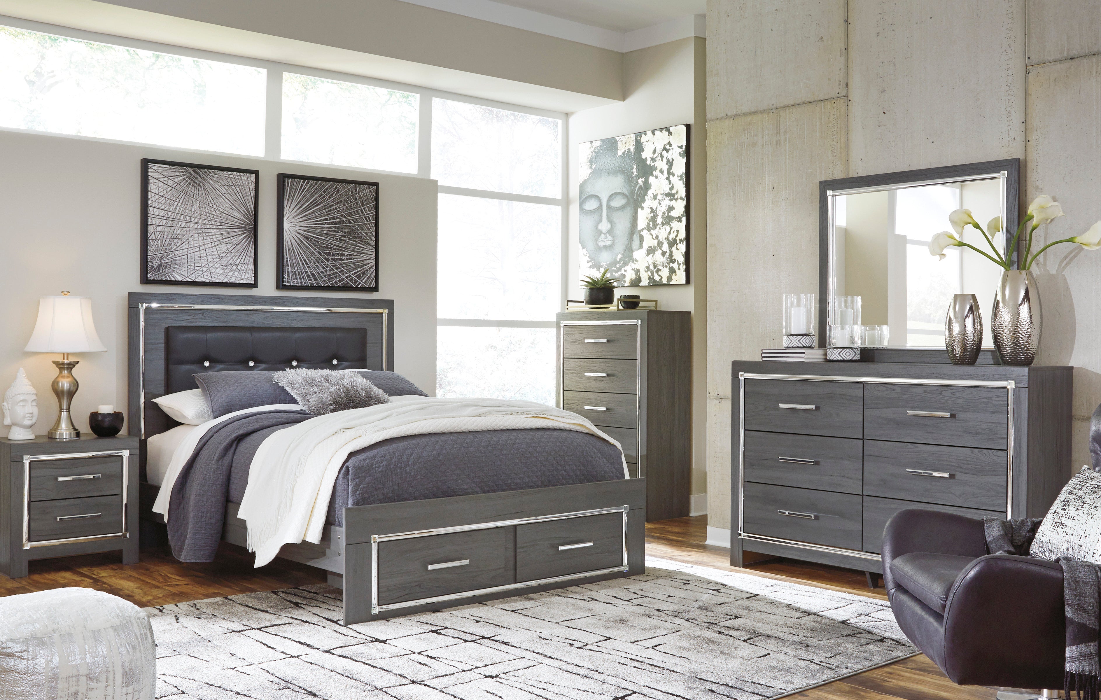 Lodanna Gray LED Footboard Storage Bedroom Set - MyWaynesHome #