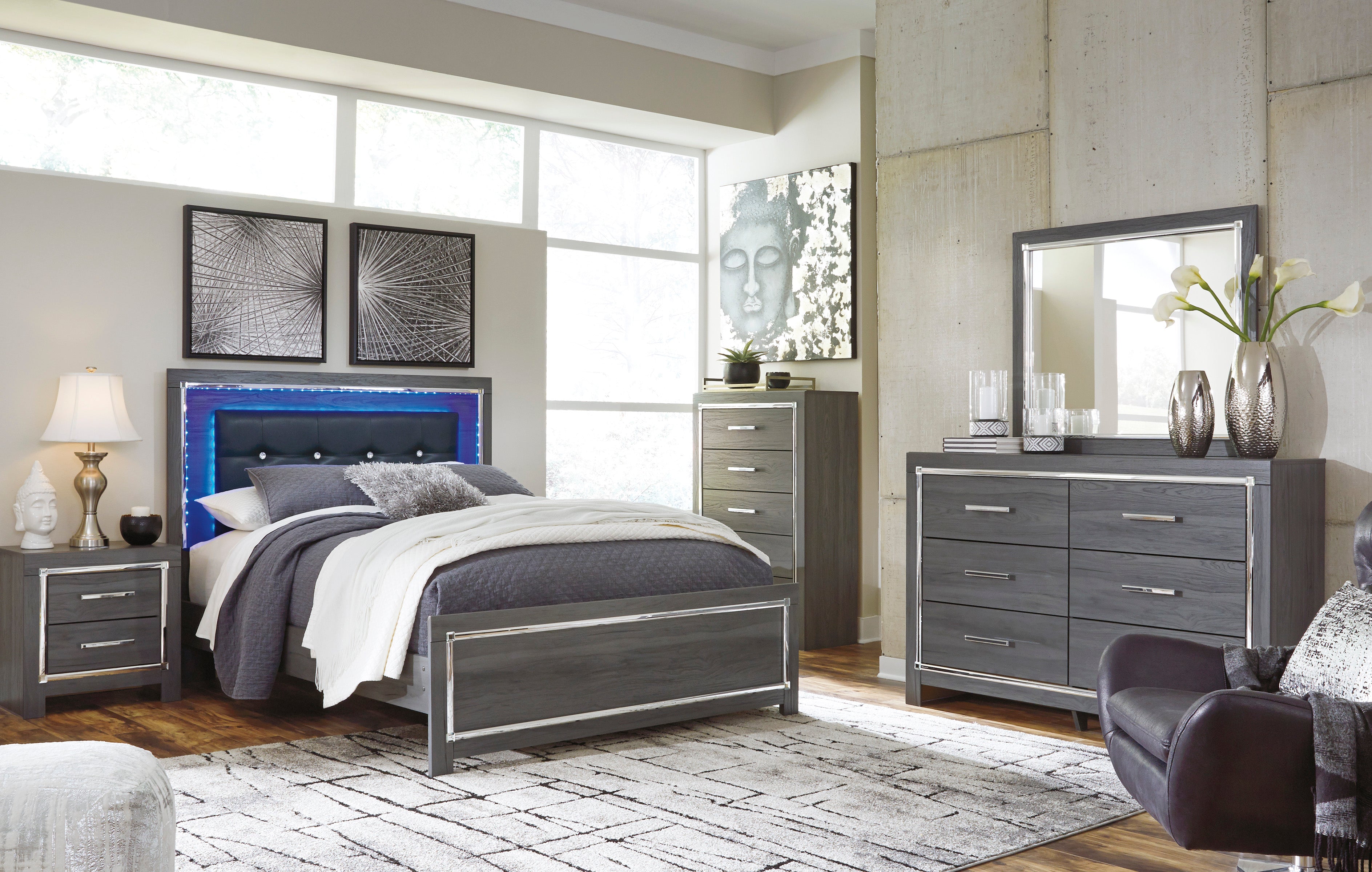 Lodanna LED Panel Bedroom Set - Gray - MyWaynesHome #