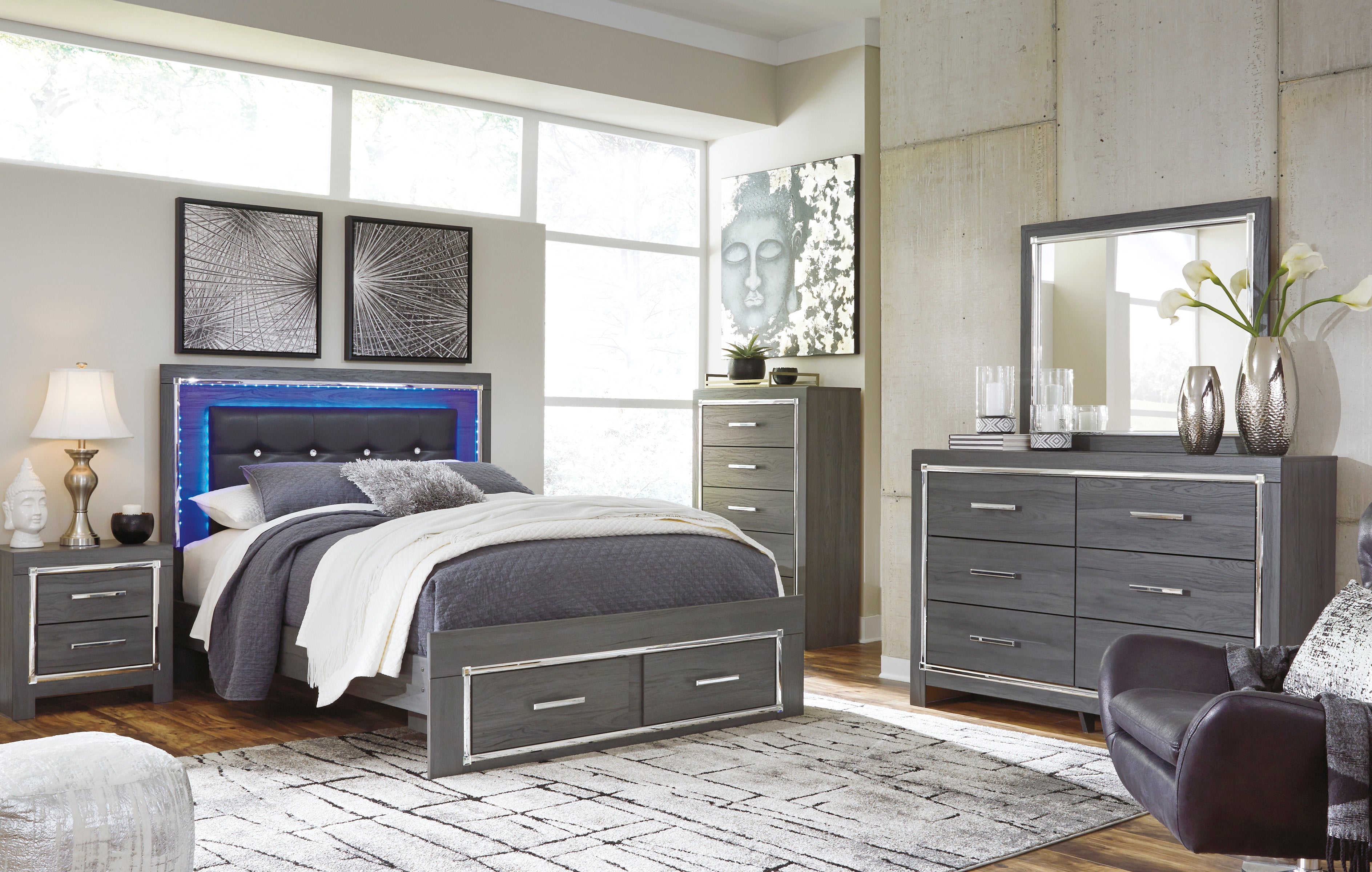 Lodanna Gray LED Footboard Storage Bedroom Set - MyWaynesHome #