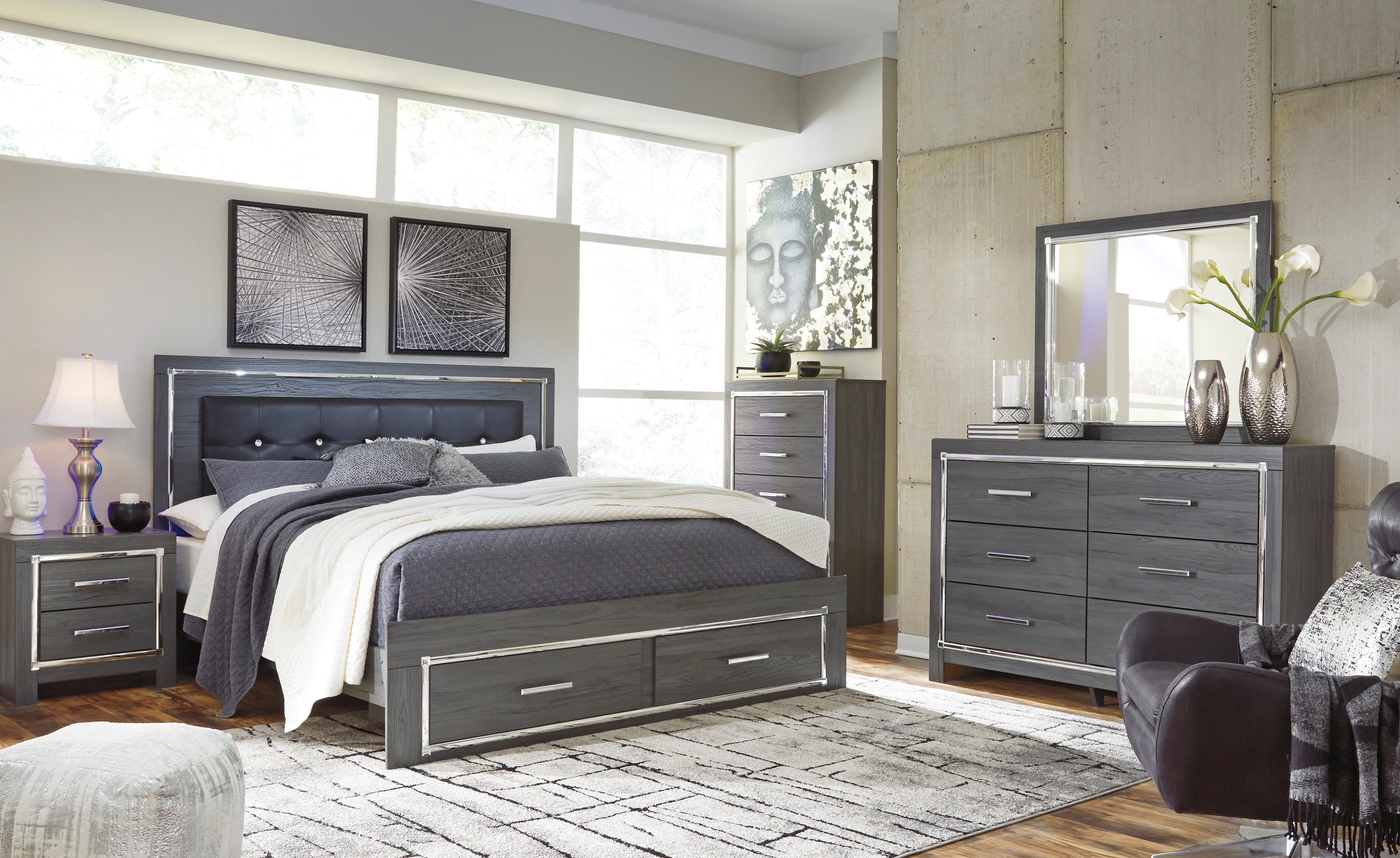 Lodanna Gray LED Footboard Storage Bedroom Set - MyWaynesHome #