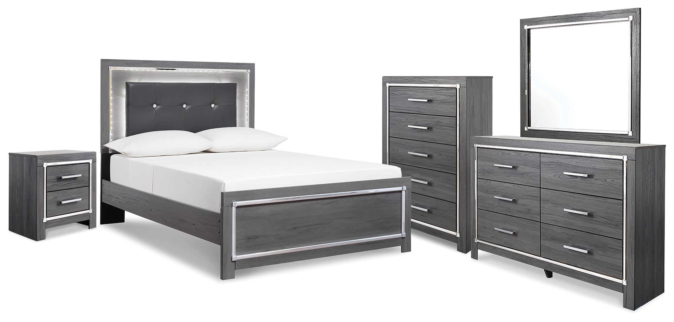 Lodanna Full Panel Bed, Dresser, Mirror, Chest and Nightstand