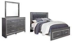 Lodanna Queen Upholstered Panel Storage Bed, Dresser and Mirror