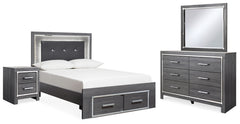 Lodanna Full Upholstered Panel Storage Bed, Dresser, Mirror, and Nightstand