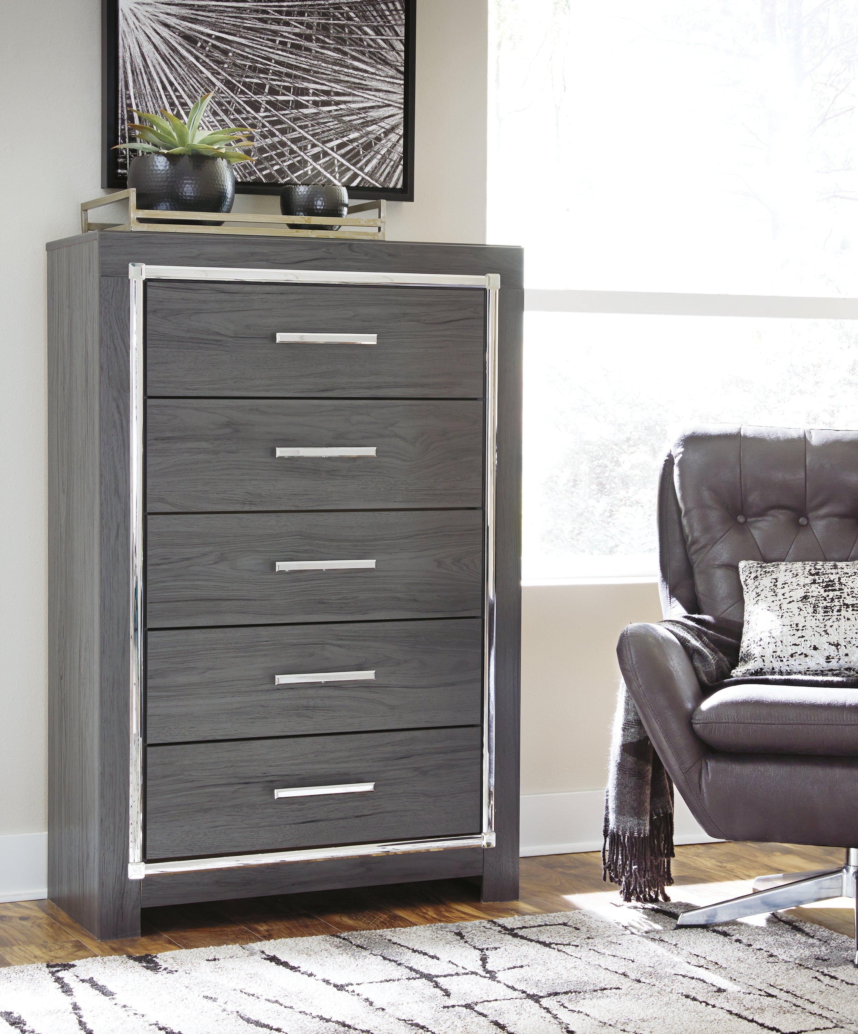 Lodanna King Upholstered Panel Bed, Dresser, Mirror, Chest and Nightstand
