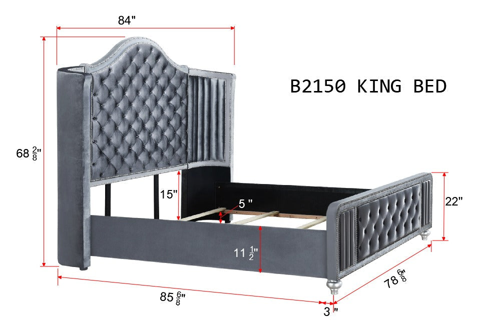 Cameo Gray King Upholstered Wingback Panel Bed - MyWaynesHome #