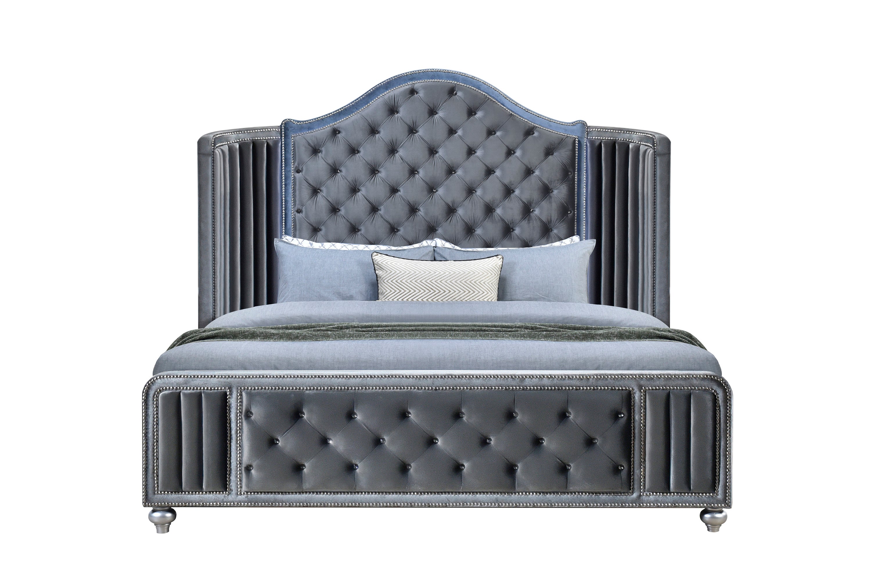 Cameo Gray King Upholstered Wingback Panel Bed - MyWaynesHome #
