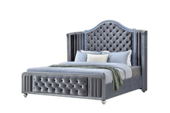 Cameo Gray King Upholstered Wingback Panel Bed - MyWaynesHome #