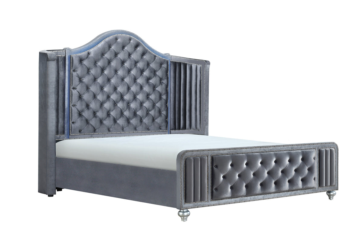 Cameo Gray King Upholstered Wingback Panel Bed - MyWaynesHome #