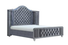 Cameo Gray King Upholstered Wingback Panel Bed - MyWaynesHome #