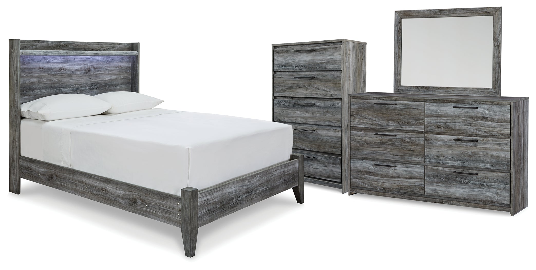 Baystorm Full Panel Bed, Dresser, Mirror and Chest