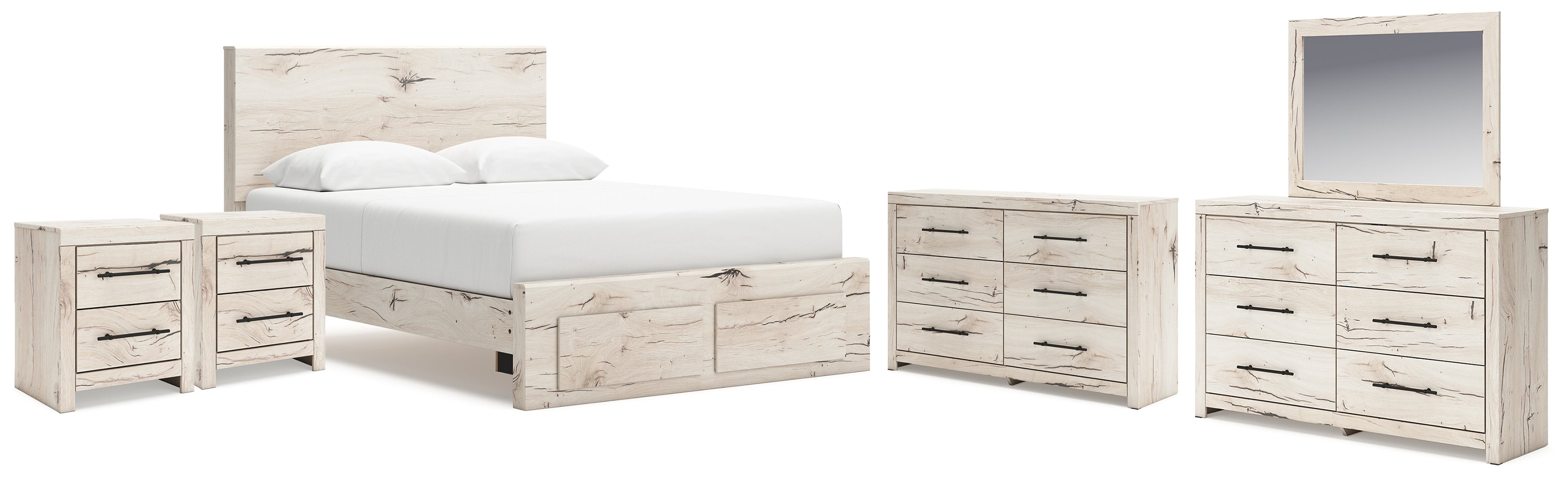Lawroy Queen Storage Bed, 2 Dressers, Mirror and 2 Nightstands