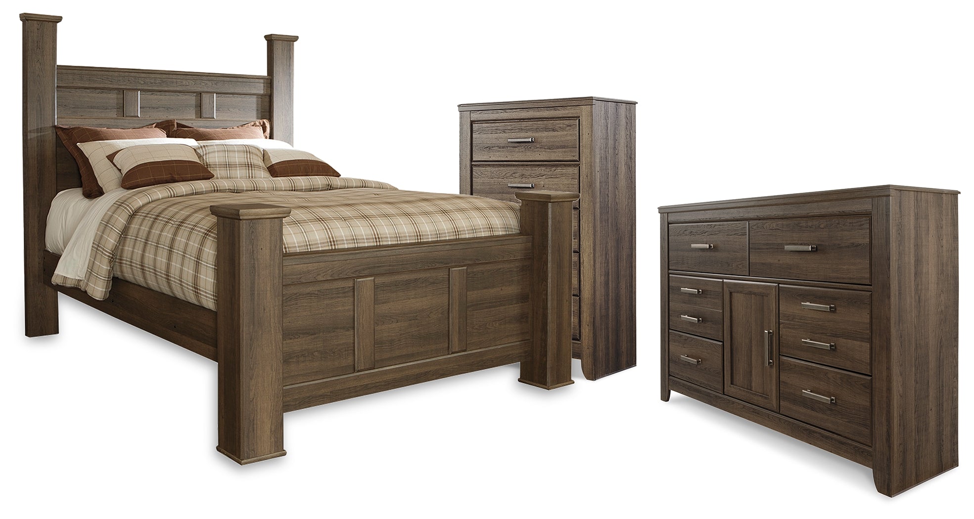 Juararo Queen Poster Bed, Dresser and Chest