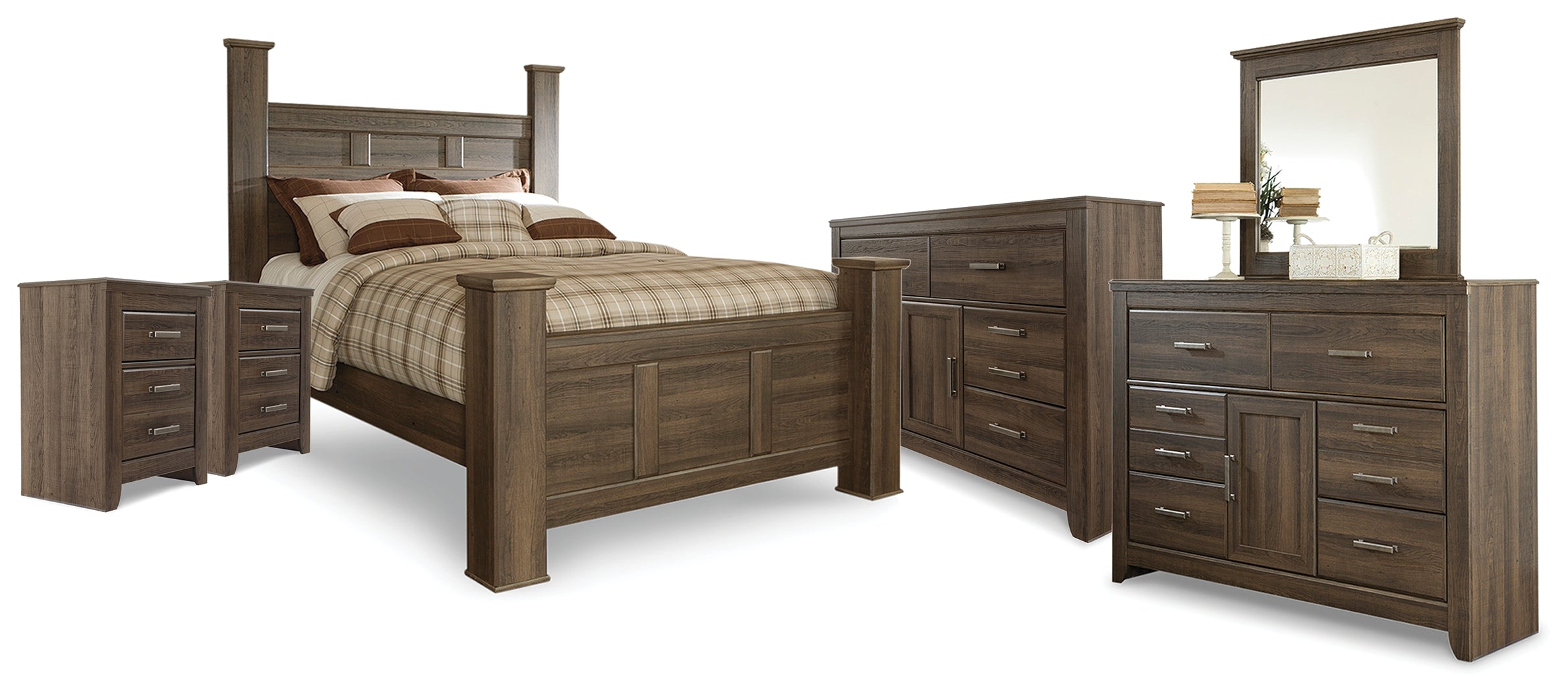 Juararo Queen Poster Bed, 2 Dressers, Mirror and 2 Nightstands