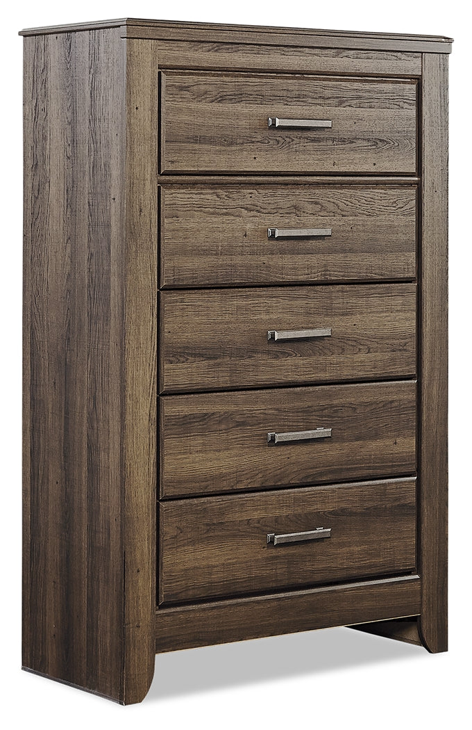 Juararo California King Poster Bed, Dresser, Mirror, Chest and 2 Nightstands