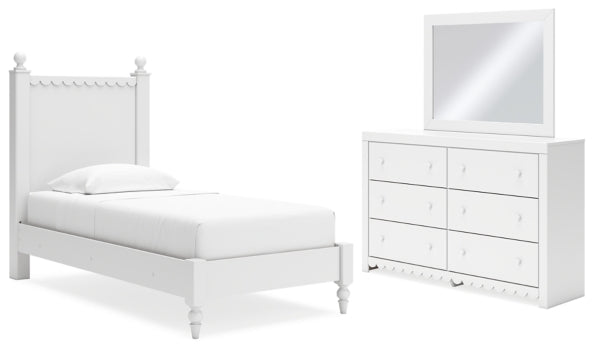 Mollviney Twin Panel Bed, Dresser and Mirror