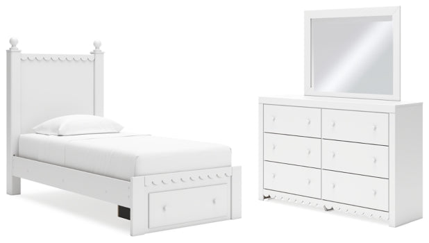 Mollviney Twin Panel Storage Bed, Dresser and Mirror