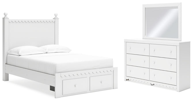 Mollviney Full Panel Storage Bed, Dresser and Mirror