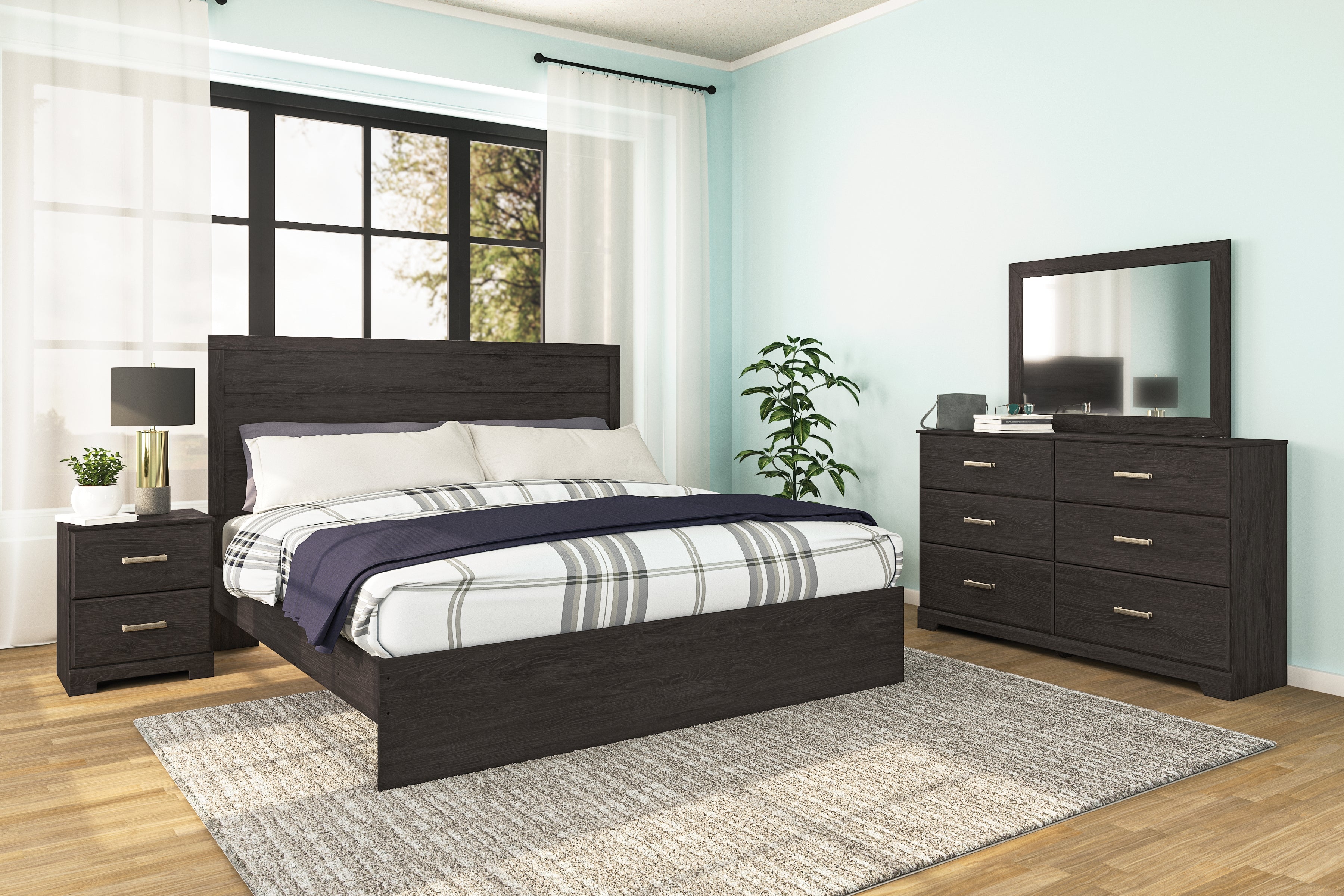 Belachime King Panel Bed and Nightstand