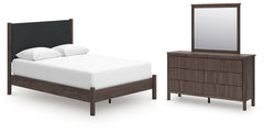 Pamytta Queen Upholstered Platform Bed, Dresser and Mirror