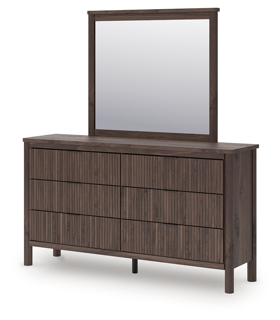 Pamytta Queen Upholstered Platform Bed, Dresser and Mirror