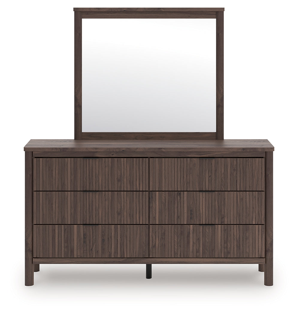 Pamytta Queen Upholstered Platform Bed, Dresser and Mirror