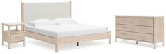 Cadmori King Upholstered Panel Bed, Dresser and Nightstand