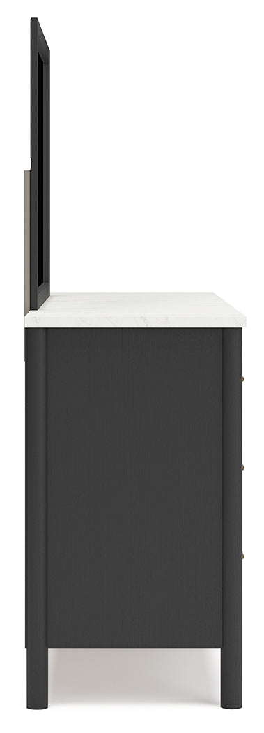 Cadmori Full Upholstered Panel Bed, Dresser and Mirror