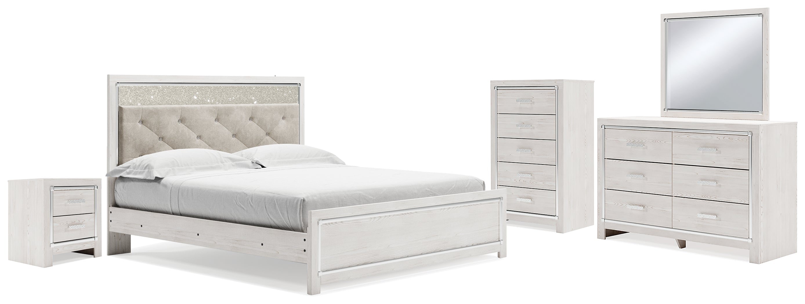 Altyra King Panel Bed, Dresser, Mirror, Chest and Nightstand
