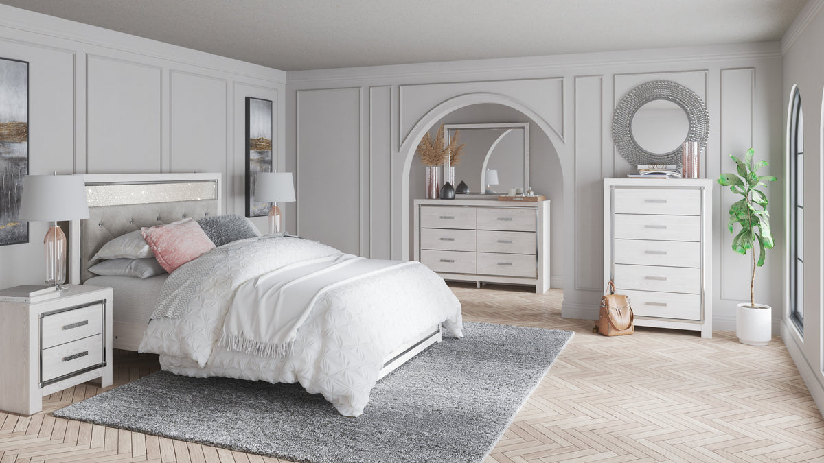 Altyra White LED Upholstered Panel Bedroom Set - MyWaynesHome #