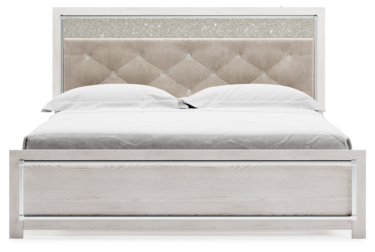 Altyra King Upholstered Panel Bed, Dresser, Mirror, and Nightstand