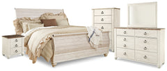 Willowton King Sleigh Bed, Dresser, Mirror, Chest and Nightstand
