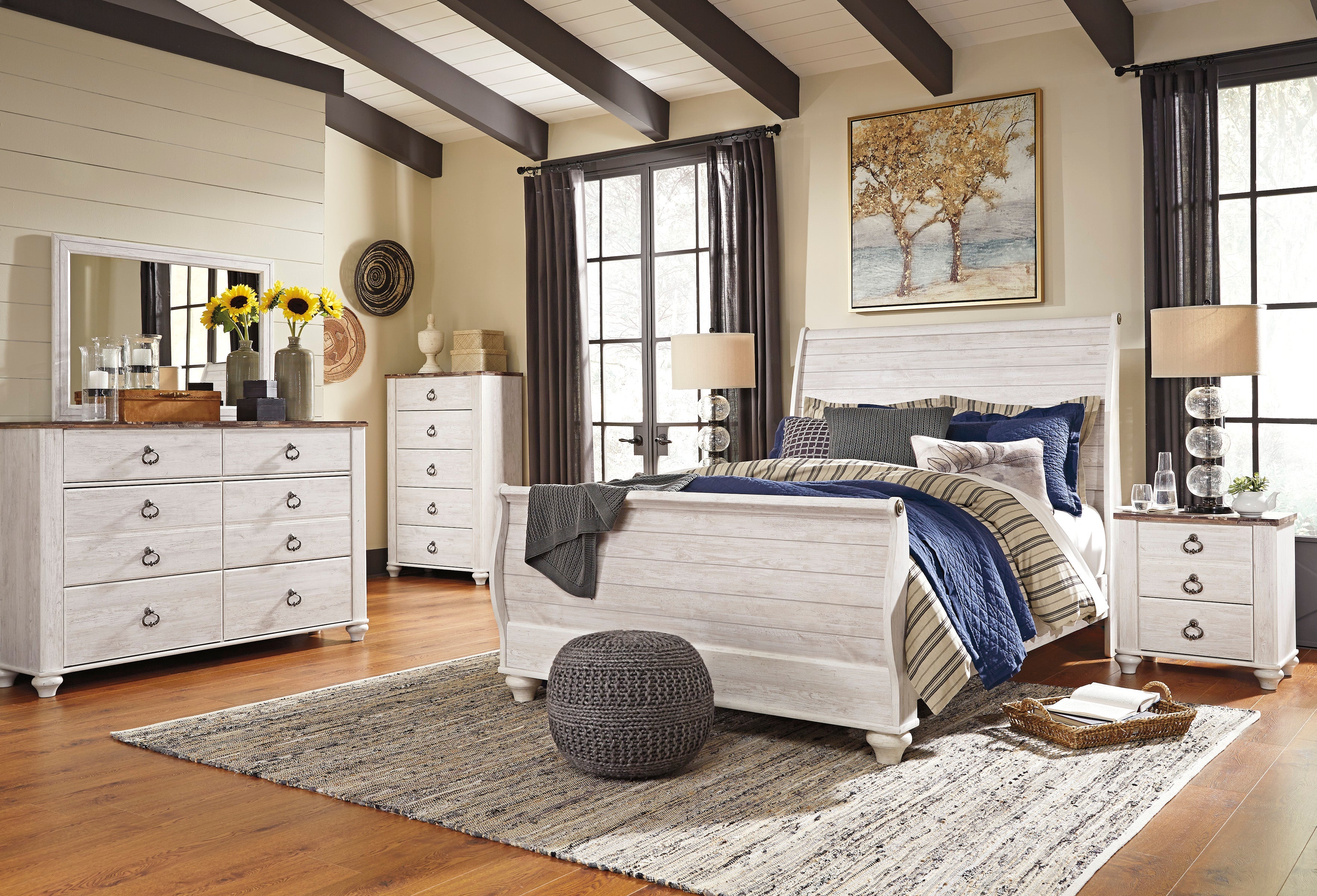 Willowton Sleigh Bedroom Set - Whitewash - MyWaynesHome #