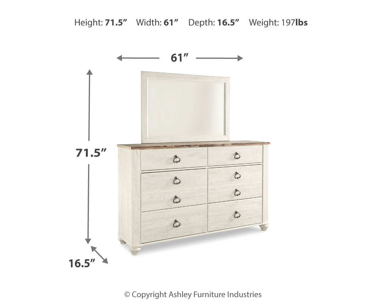 Willowton King Sleigh Bed, Dresser, Mirror and Nightstand