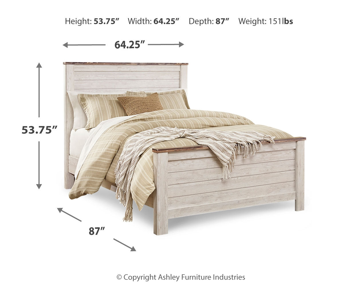 Willowton Queen Panel Bed, Dresser and Mirror