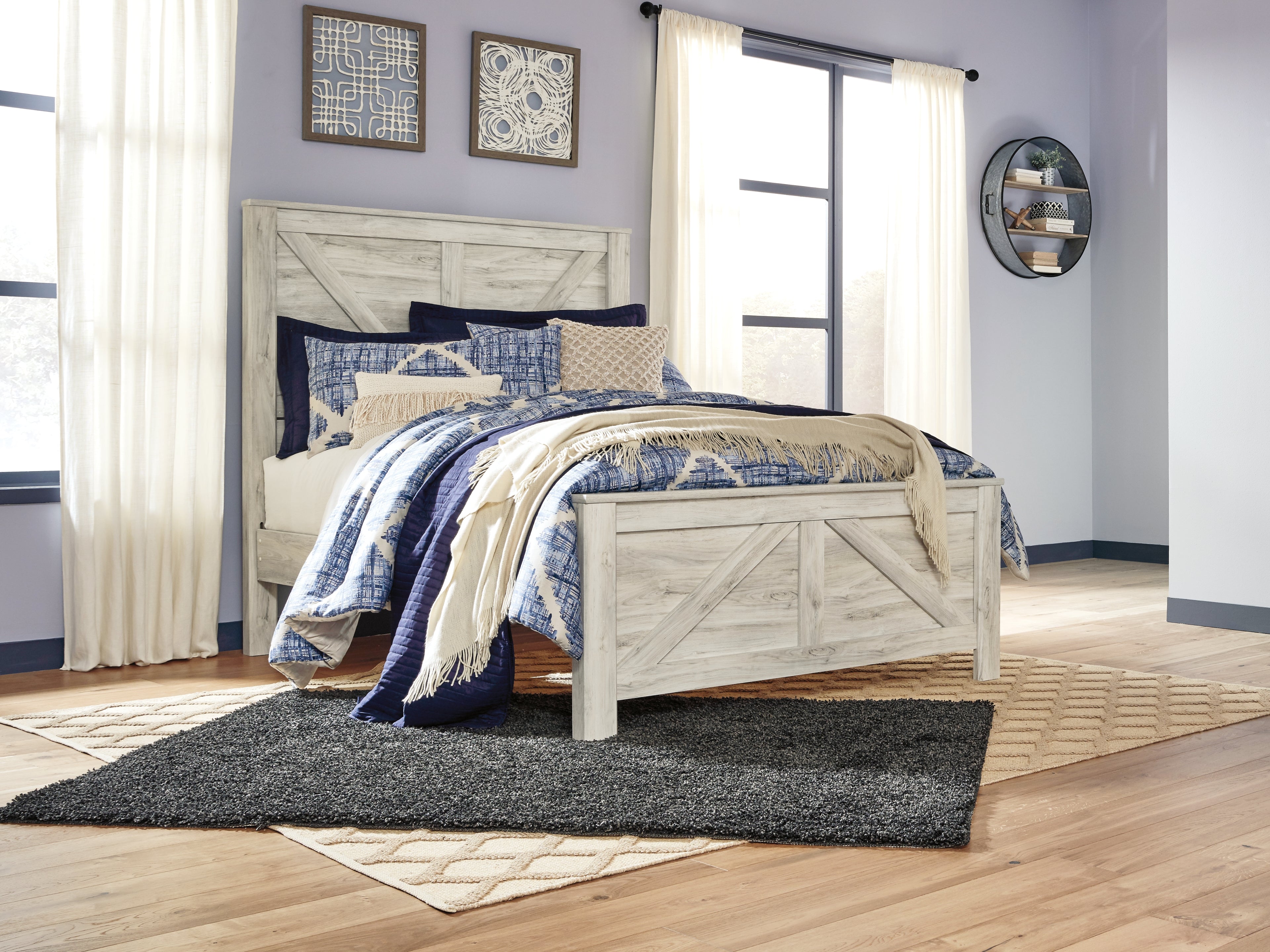 Bellaby Queen Crossbuck Panel Bed and 2 Nightstands