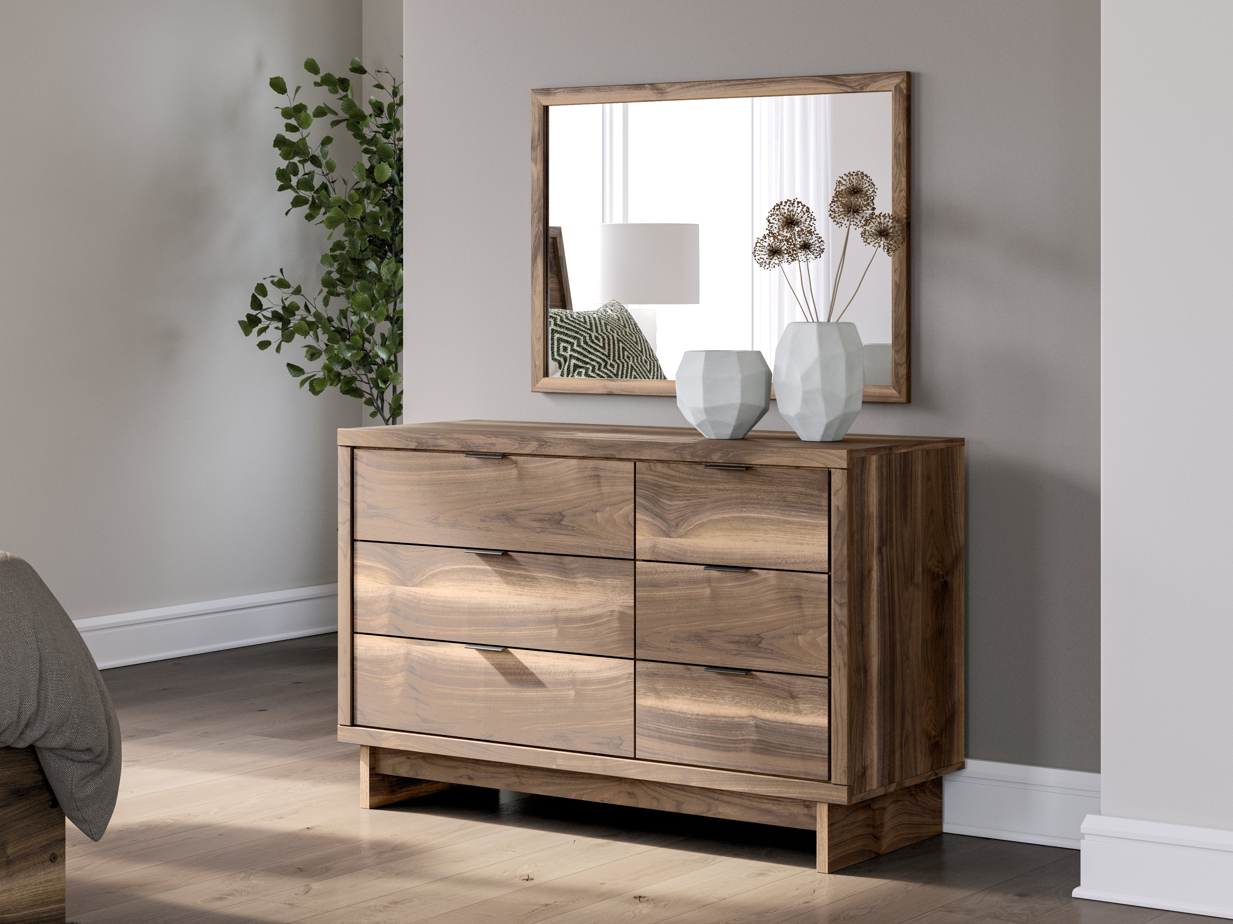 Chirason Twin Panel Platform Bed, Dresser and Mirror