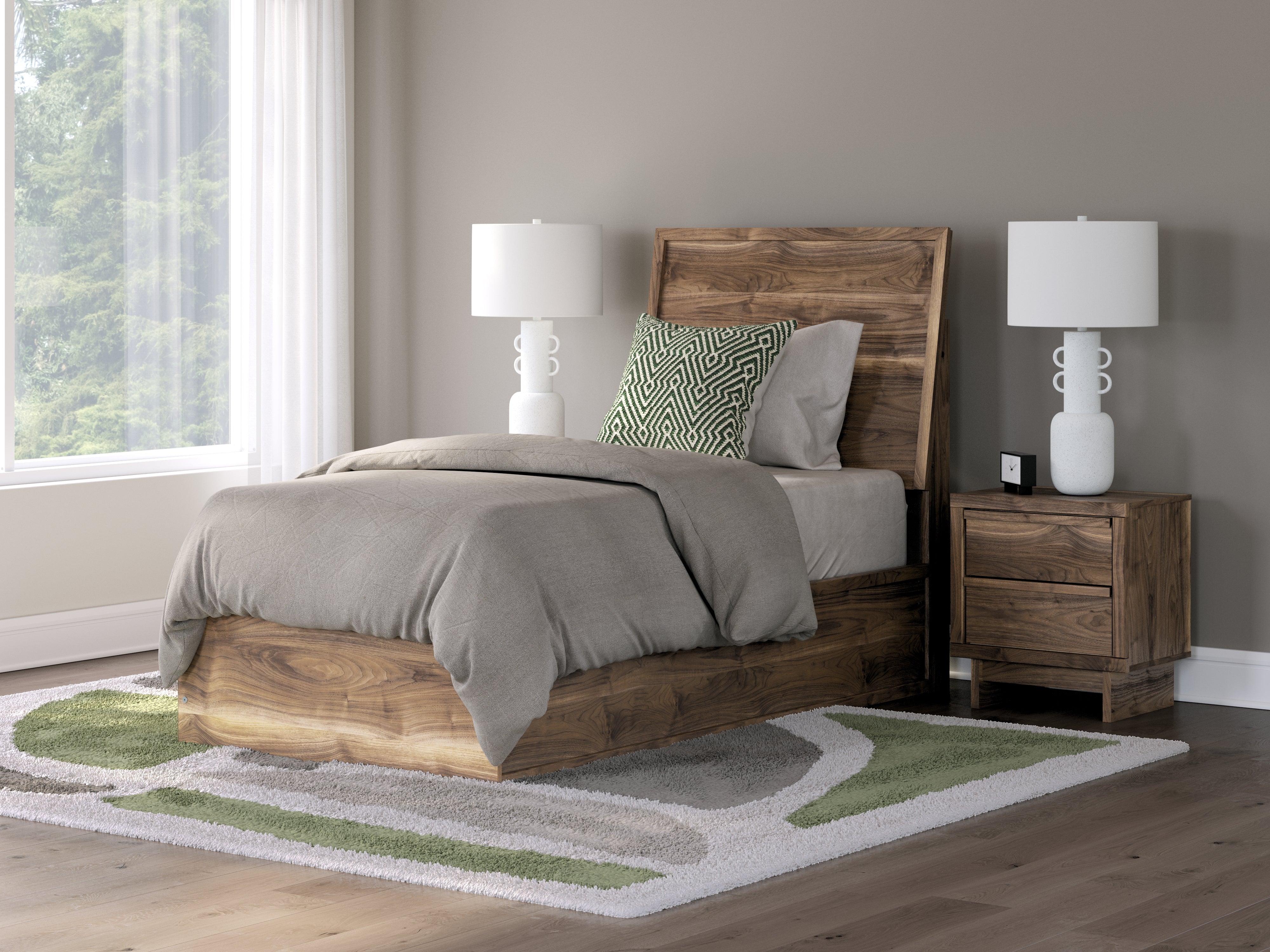 Chirason Twin Panel Platform Bed, Dresser and Mirror
