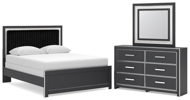 Zuraleus Queen Upholstered Panel Bed, Dresser and Mirror