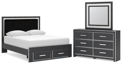 Zuraleus Queen Upholstered Panel Platform Storage Bed, Dresser and Mirror