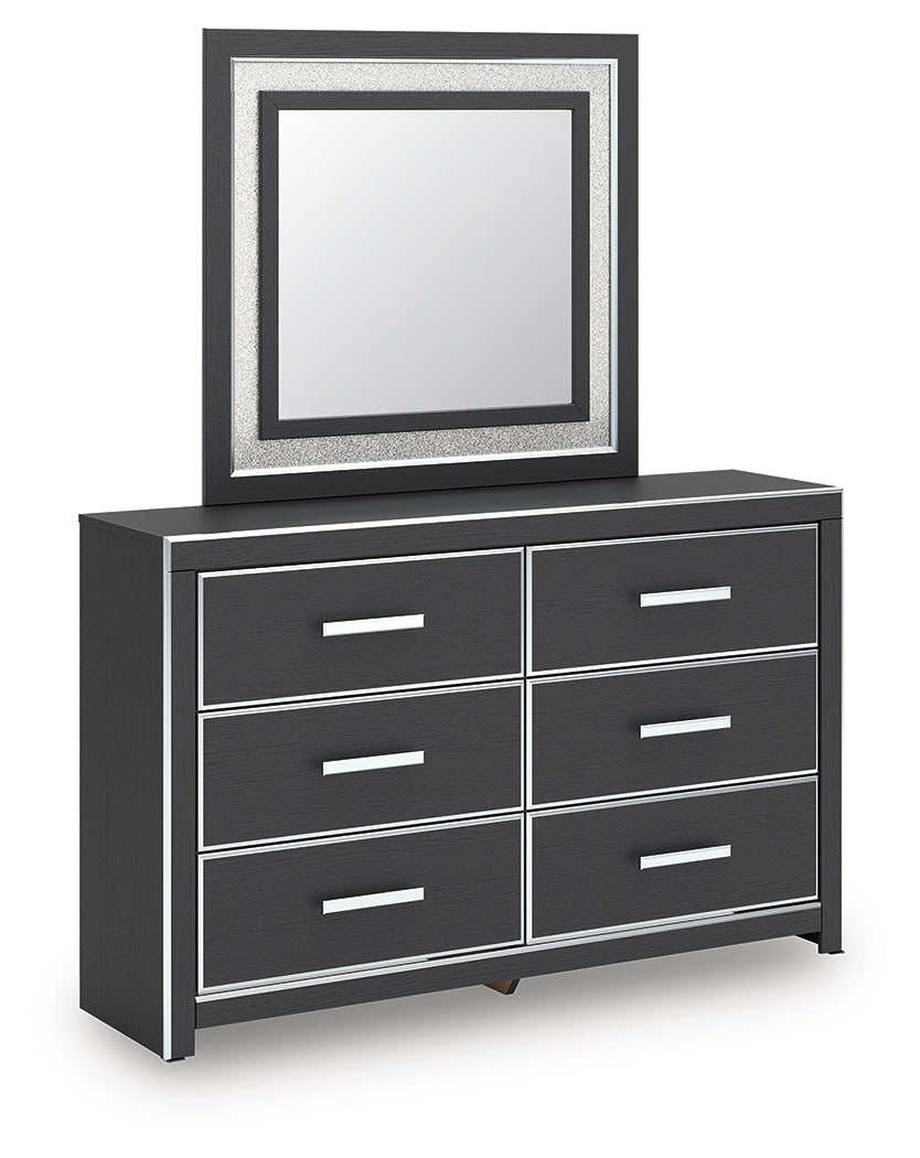 Zuraleus Queen Upholstered Panel Platform Storage Bed, Dresser and Mirror