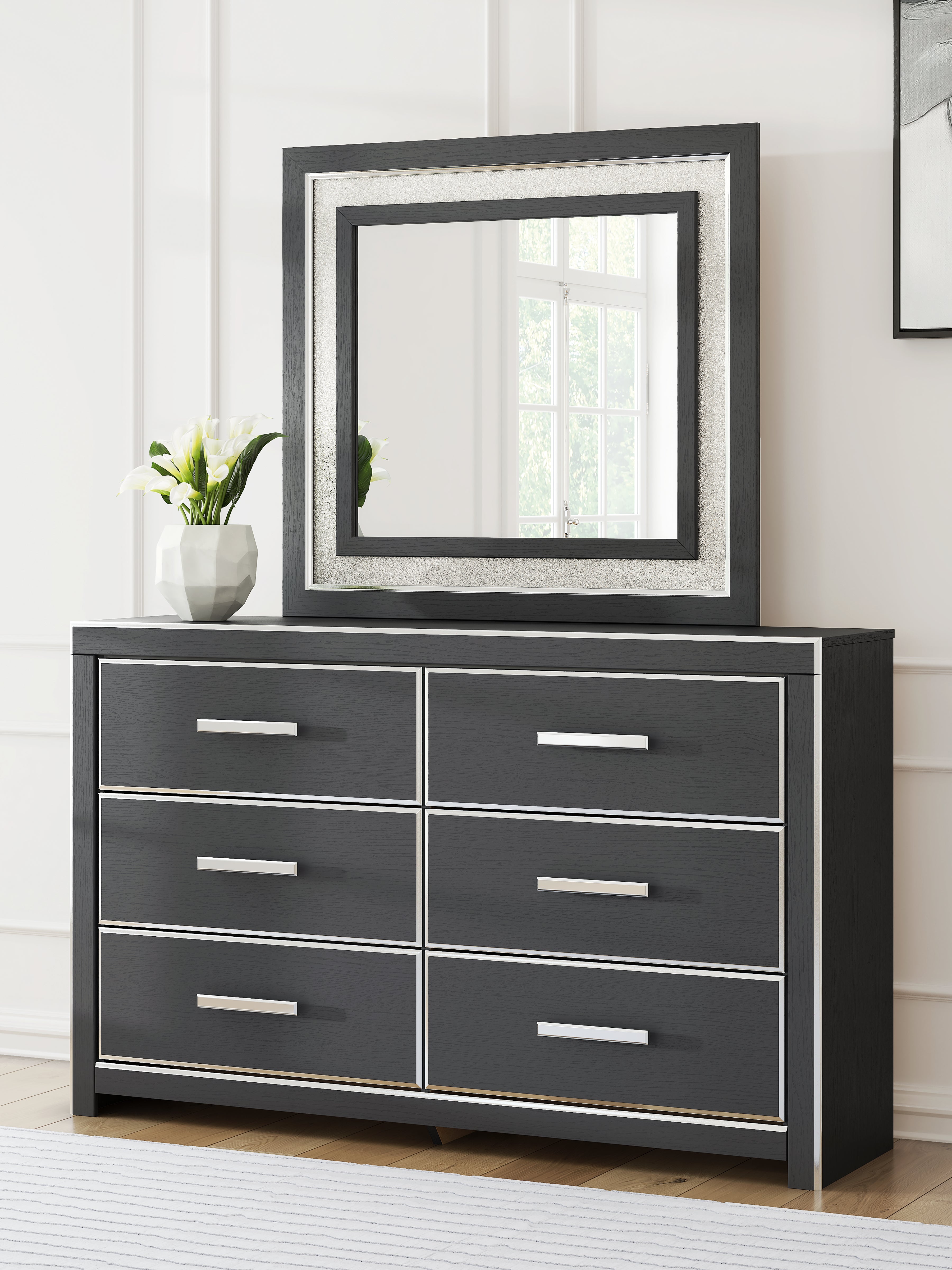 Zuraleus Queen Upholstered Panel Platform Storage Bed, Dresser and Mirror
