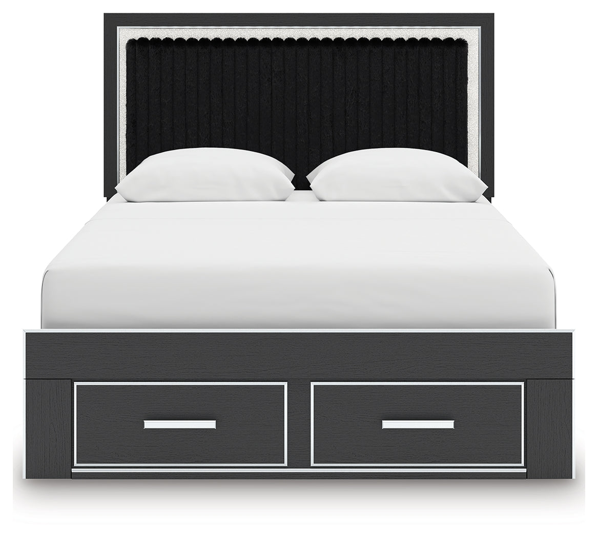 Zuraleus Queen Upholstered Panel Platform Storage Bed, Dresser and Mirror