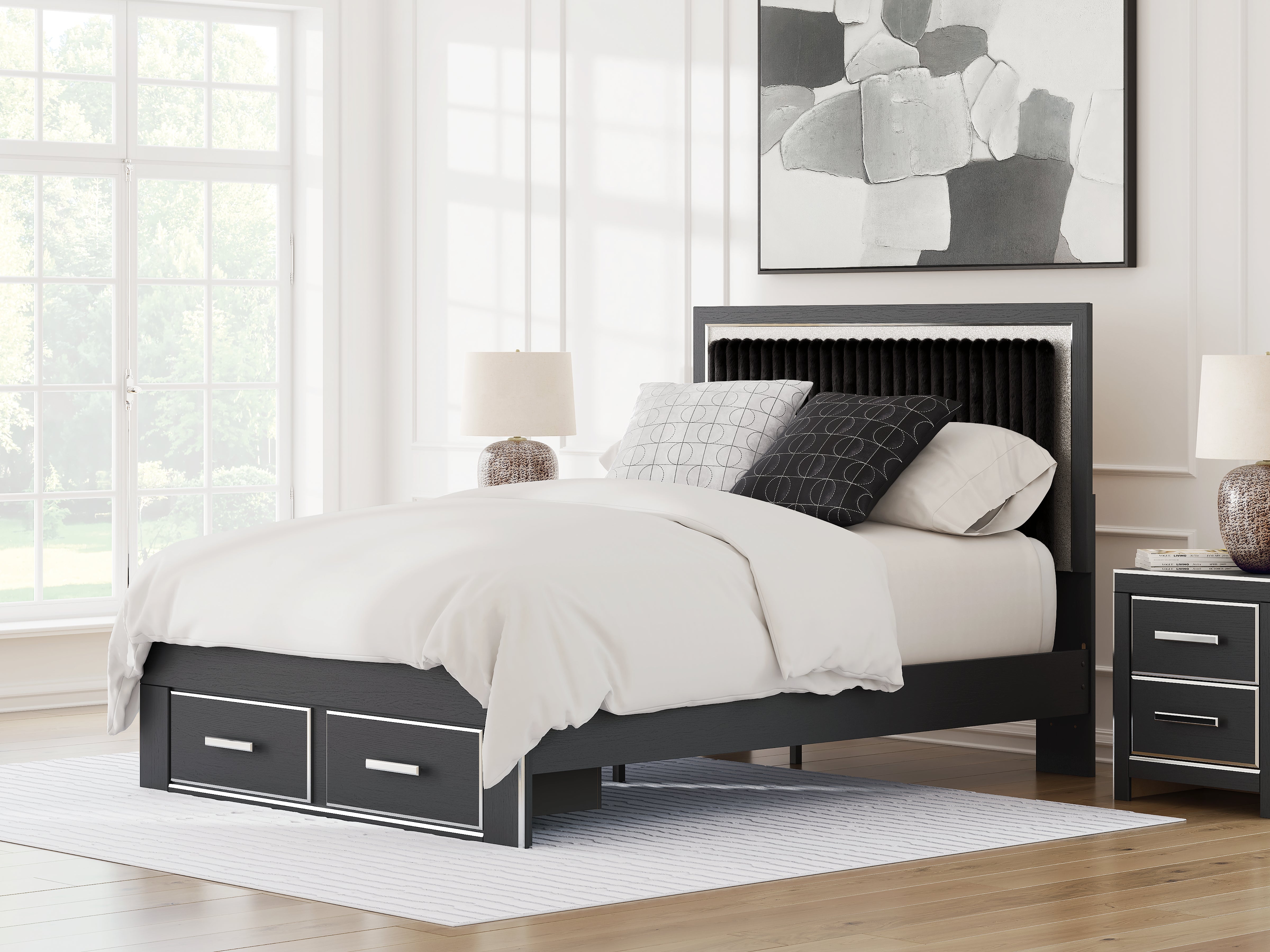 Zuraleus Queen Upholstered Panel Platform Storage Bed, Dresser and Mirror