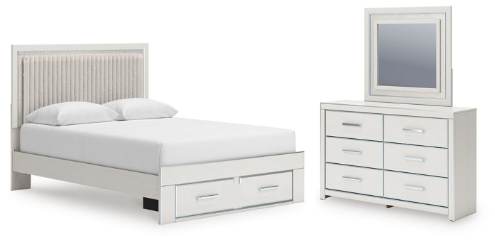 Zuraleus Queen Upholstered Panel Platform Storage Bed, Dresser and Mirror