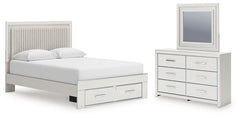 Zuraleus Queen Upholstered Panel Platform Storage Bed, Dresser and Mirror