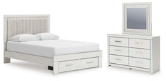 Zuraleus Queen Upholstered Panel Platform Storage Bed, Dresser and Mirror