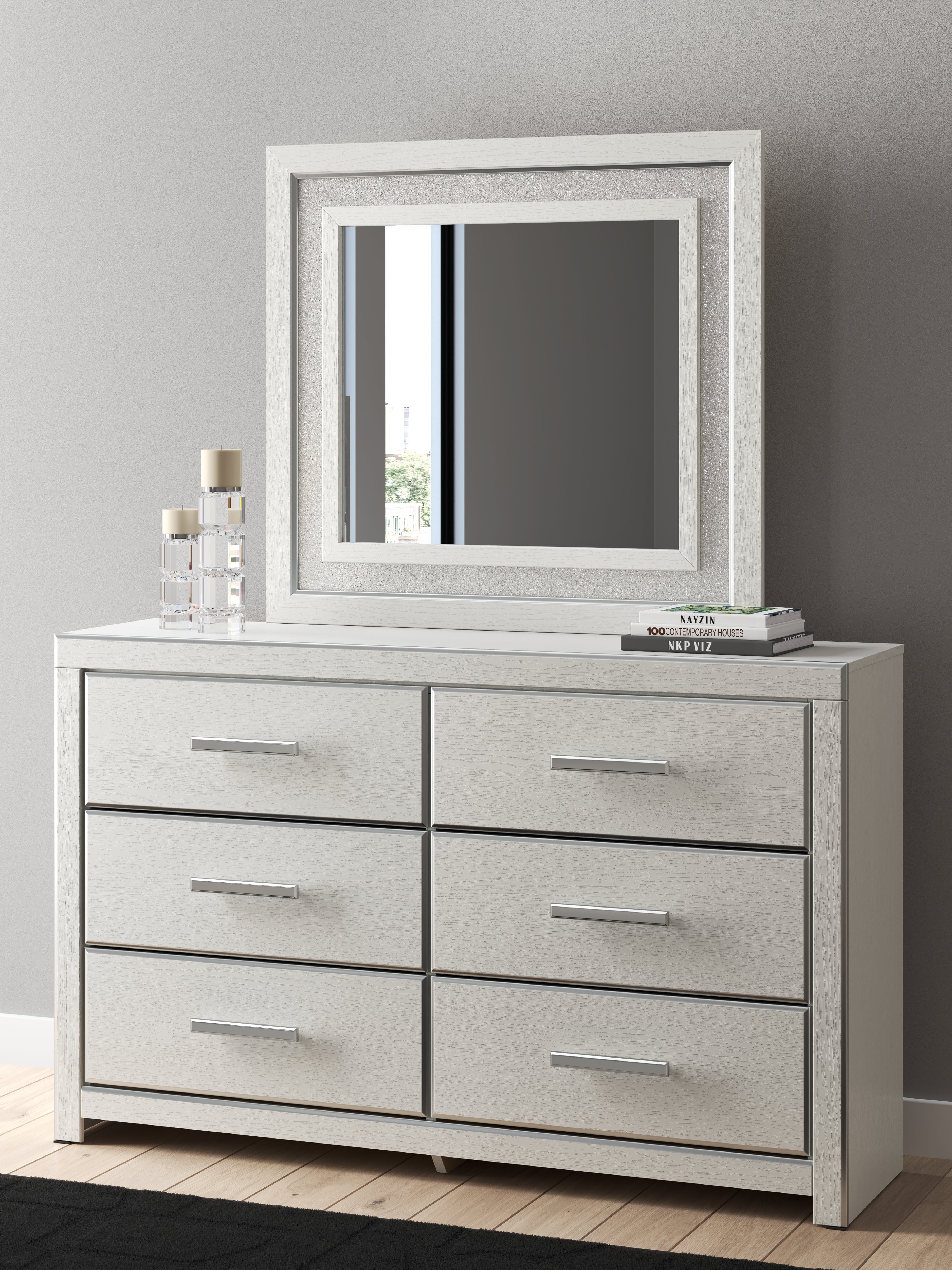 Zuraleus Queen Upholstered Panel Platform Storage Bed, Dresser and Mirror