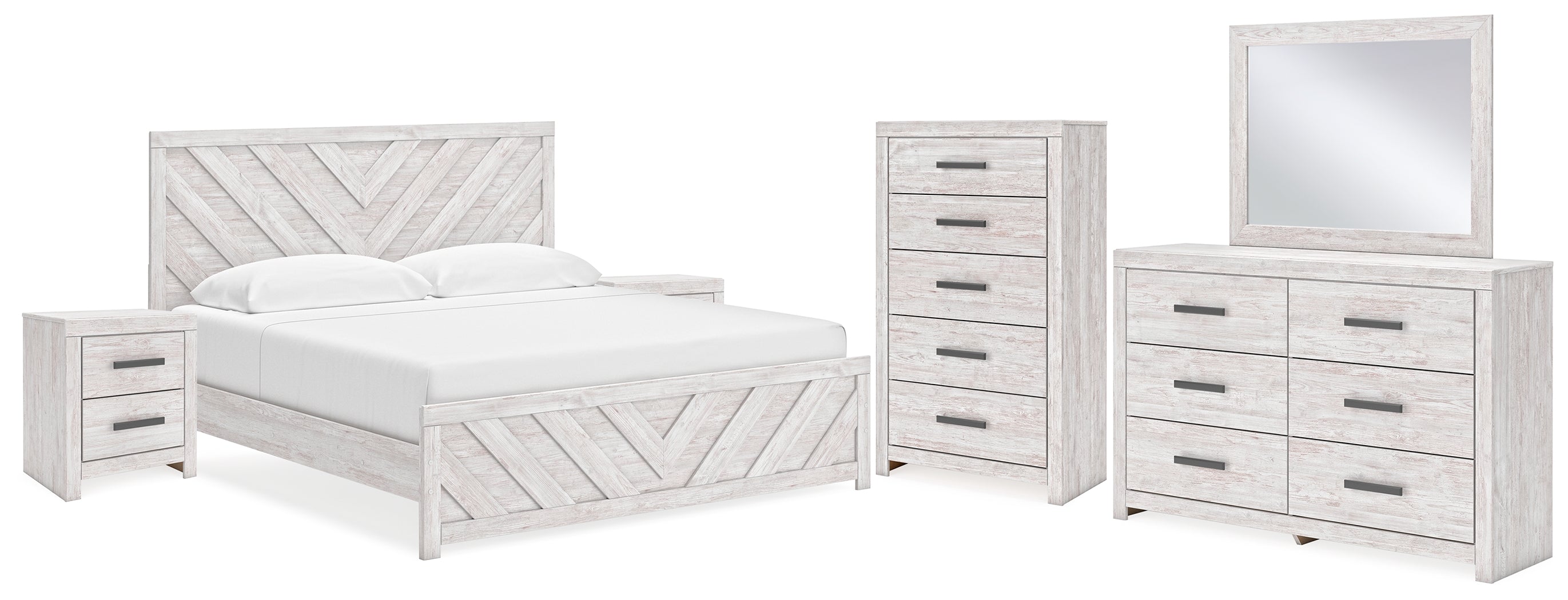 Cayboni King Panel Bed, Dresser, Mirror, Chest and 2 Nightstands