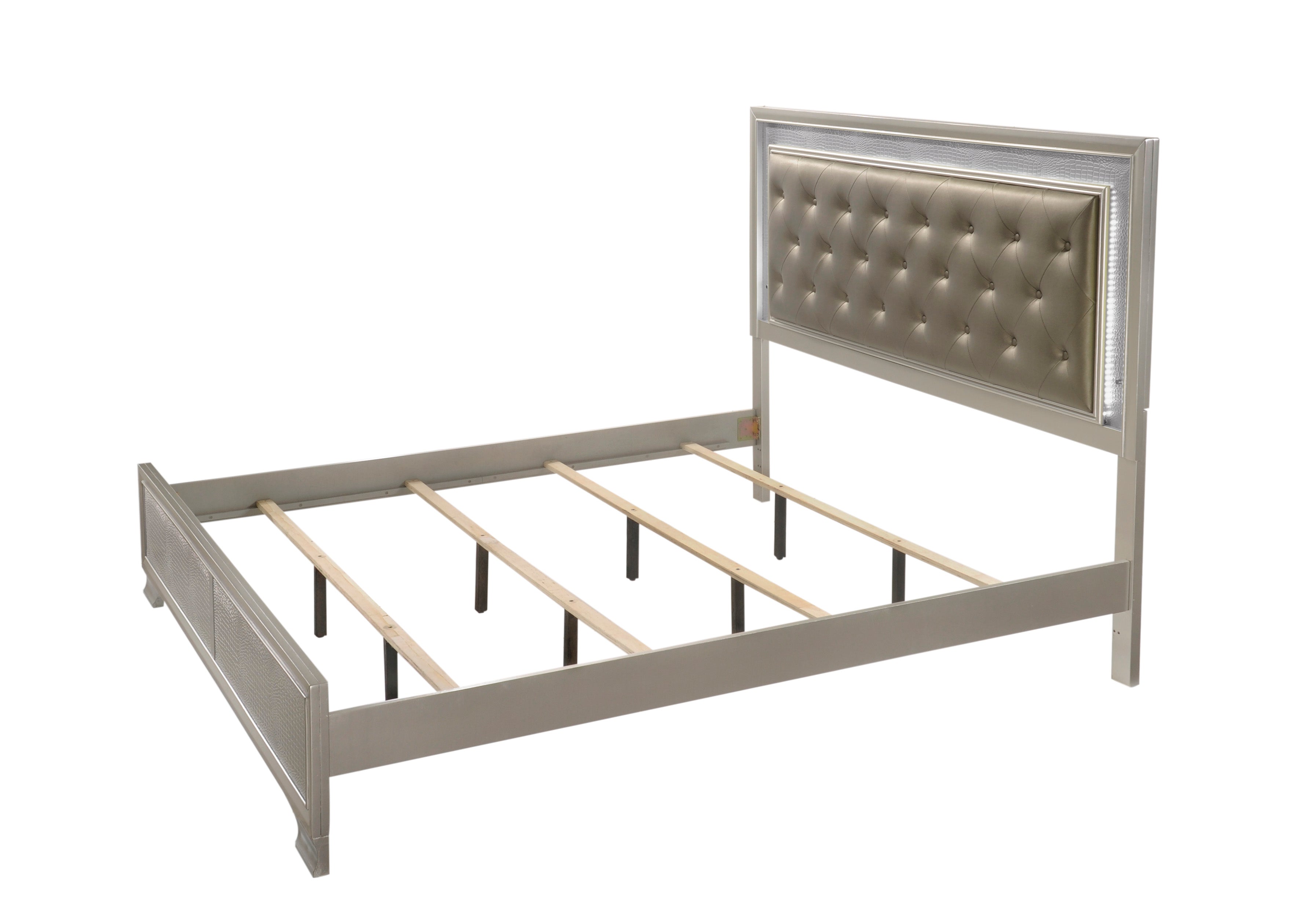 Lyssa Champagne LED Upholstered Panel Bedroom Set - MyWaynesHome #